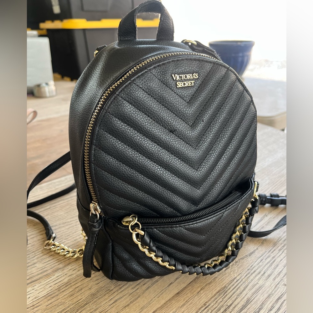 Victoria's Secret Black and Gold Quilted Backpack